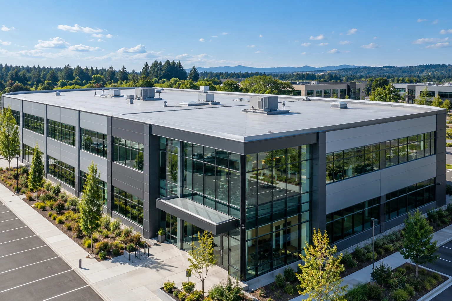 Commercial office building with a flat roof